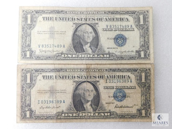 Two - $1.00 Silver Certificates 1957 (#'s Too High) & 1957-B (#'s Too Low)