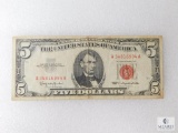 1963 $5.00 U.S. Note, Red Seal, VG-F