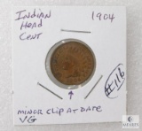 1904 VG Indian Head Cent with Clip At Date, These Are Scarce On Indians