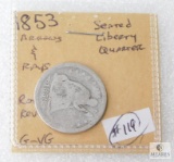 1853 G-VG Arrows & Rays Seated Liberty Quarter