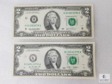 Lot of Two US $2 Small-format Notes - Crisp