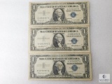 Three - $1.00 Silver Certificates 1935-F (Wide Bottom Margin) & Two - 1957-B