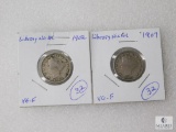 1902 & 1907 Liberty Nickels, Both VG-F