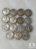 Group of 15 Mixed Date and Mint Walking Liberty Half Dollars