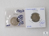 1912 (Fine) & 1912-D (G), Liberty Nickels