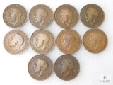 10 British Large Cents, All in Teens
