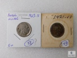1921 (VG) & 1923-S (G) Buffalo Nickels