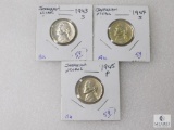 Silver War Nickels, 1943-S (BU), 1944-S (AU), 1945-S (AU)