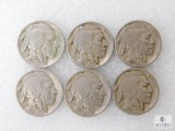 Six - 1938-D Buffalo Nickels, Three Good, Three Fine