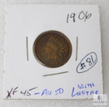 1906 Indian Head Cent, XF 45-AU50 with Lustre
