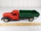 Buddy L Toys Tin Dump Truck Red and Black with Green Dump Bed