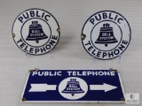 Three Porcelain Bell Systems Public Telephone Signs