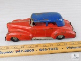 Vintage Tin Red and Blue Car with Silver Trim