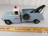 Buddy L Tin Tow Truck with a Flat Tire