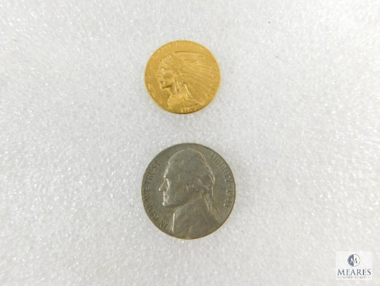 Gold 1927 $2.50 Dollar Indian Head Coin and a 1941S Nickel