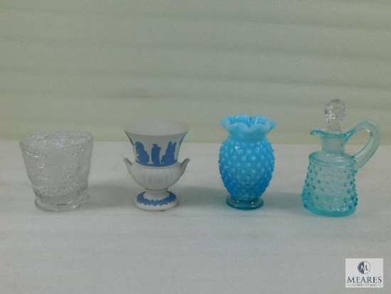 Hobnail Cruet Bottle Small Wedgwood Vase and Other Small Vases