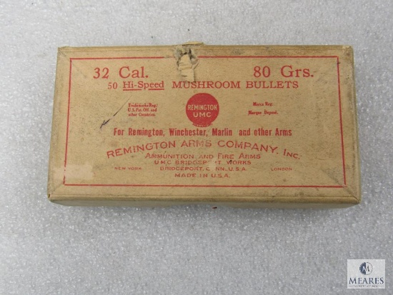Vintage Box of Remington UMC .32 Cal. Mushroom Bullets