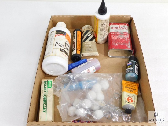 Box Lot of Miscellaneous Gun Cleaning are Reloading Supplies