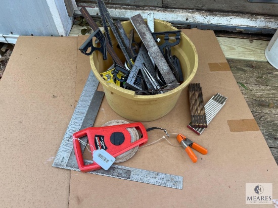 Large Lot of Carpenter Squares, Wooden Rulers and More