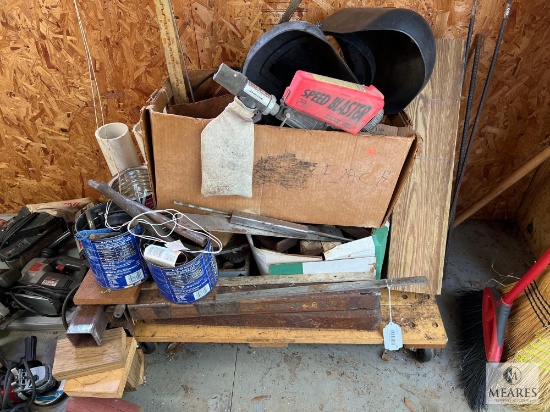 Mixed Lot of Cut-off Pieces and Wooden Moving Cart