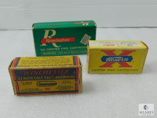 Three partial boxes of vintage .32 ACP Ammo