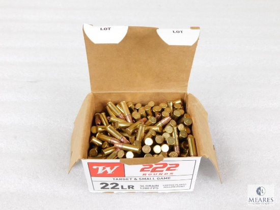 222 Rounds Winchester .22 Long Rifle Ammo. 36 Grain Copper Plated Hollow Point