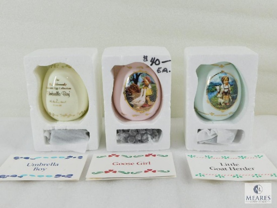 Lot of Three Hummel Collectible Porcelain Eggs: Goose Girl, Umbrella Boy, Little Goat Herder
