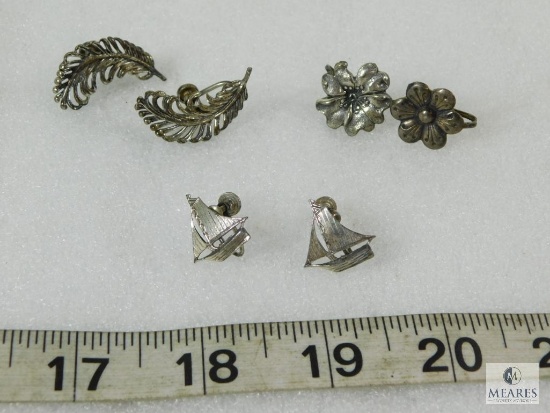 Three Pairs of Ladies Screw Back Sterling Silver Earrings