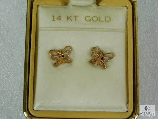 14K Yellow Gold Butterfly Post Earrings