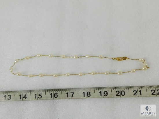 Simulated Pearl Necklace with Gold Tone Links
