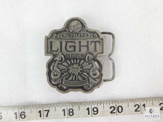 Vintage 1976 Schlitz Light Beer Belt Buckle Made by Bergamot Brass Works