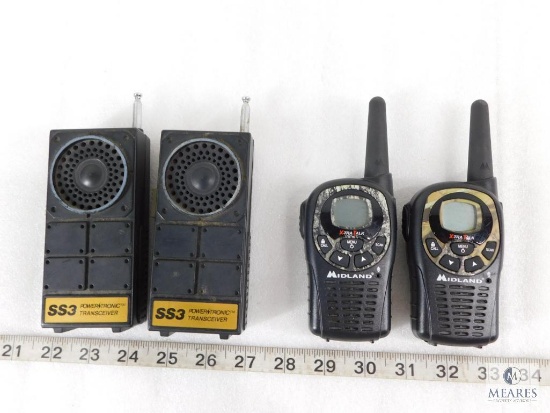 Two Pairs of Walkie-Talkies: Midland LXT 365 and Powertronic 8VNSS3