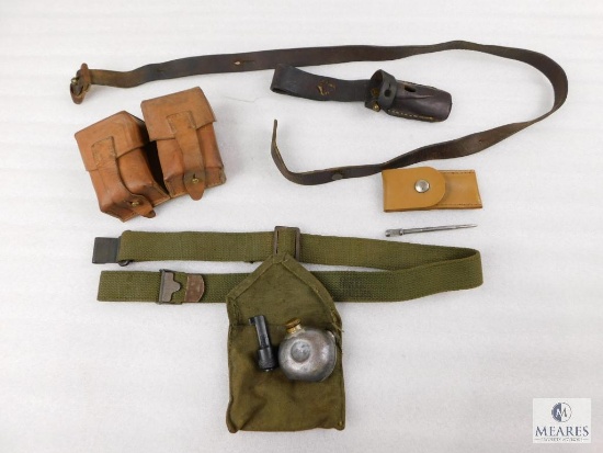 Vintage Military Accessory Kit Leather Pouches, Frog, Oiler Kit and Canvas Sling