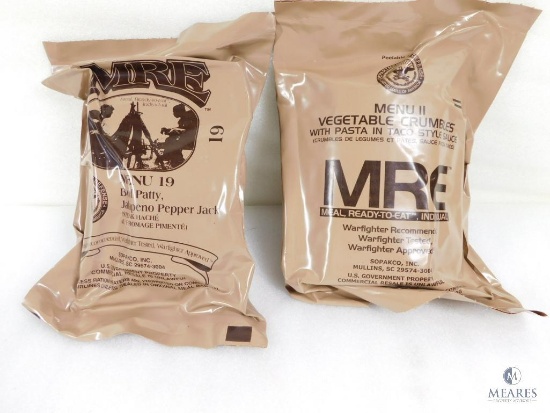 Lot Two MRE Packs Beef Patty, Jalapeno Pepper Jack & Vegetable Crumbles