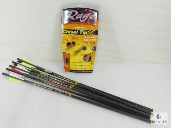 Lot Seven Crossbow Bolts, Rage Chisel Tip 3-Blades and 10 Pack Bullet Points
