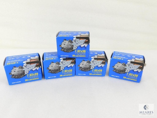 100 Rounds Silver Bear 7.62x39 123 Grain Bimetal HP Ammo