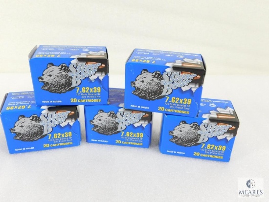 100 Rounds Silver Bear 7.62x39 123 Grain Bimetal HP Ammo