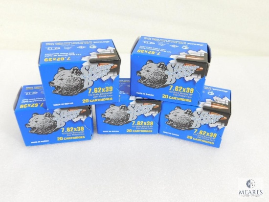 100 Rounds Silver Bear 7.62x39 123 Grain Bimetal HP Ammo