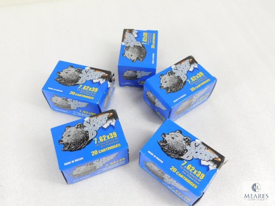 100 Rounds Silver Bear 7.62x39 123 Grain Bimetal HP Ammo
