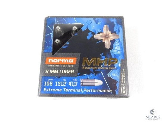 20 Rounds Norma 9mm Luger MHP Hollow Point Self Defense 108 Grain Ammo