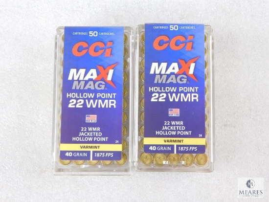 100 Rounds CCI .22 WMR Maxi-Mag Magnum 40 Grain Jacketed Hollow Point Ammo