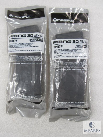 Lot Two New Magpul PMAG 30 AR15 / M16 30 Round Window Magazines