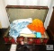Metal Trunk with Contents, Some Barbie Furniture and Afghans