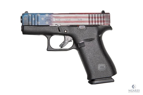 Glock 43X 9mm Semi-Auto Pistol Distress Cerakote Red, White and Blue Flag Slide (2689)