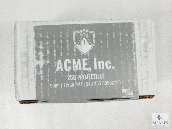 250 Count Atlanta Arms 9mm 115 Grain FMJ Bullets For Reloading