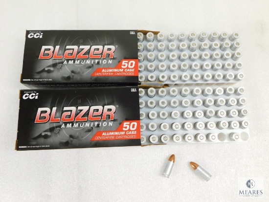 100 Rounds CCI Blazer 9mm Ammo. 115 Grain FMJ