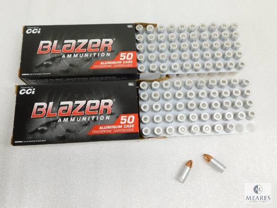 100 Rounds CCI Blazer 9mm Ammo. 115 Grain FMJ