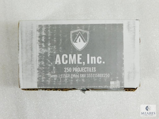 250 Count Atlanta Arms 9mm 115 Grain FMJ Bullets For Reloading