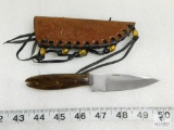 New Burlwood Handled Stainless Fixed Blade Hunter with Leather Sheath