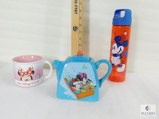 Teapot Mickey Minnie Pluto Sledding, Minnie Mouse 14 oz Coffee Cup, Mickey Americana Water Bottle